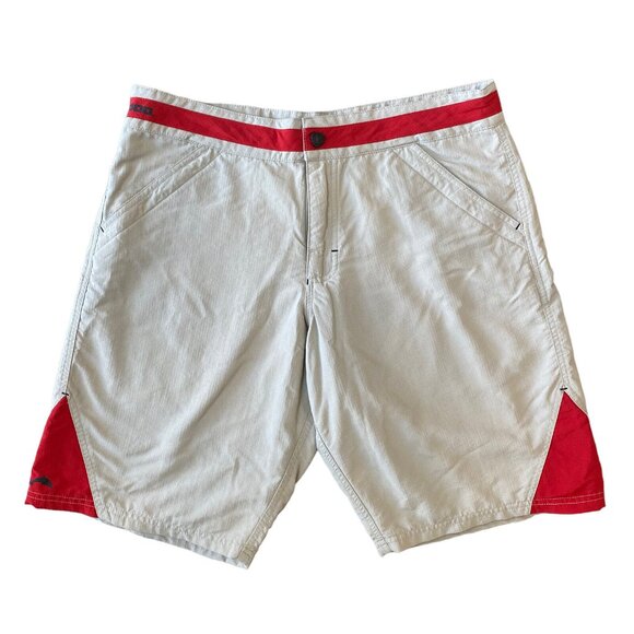 Sea Doo BRP Hybrid Shorts Mens 34 Swim Shorts Bermuda Tan Red - Picture 1 of 8